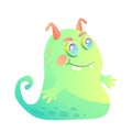 Space alien cute monster in cartoon style isolated. Green cartoon character monster in fantasy style for game or Royalty Free Stock Photo