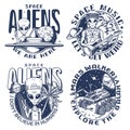 Space alien set colorful emblems