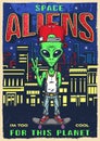 Space aliens vintage colorful flyer