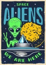 Space aliens vintage colorful poster