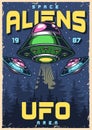 Space aliens vintage flyer colorful