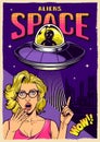 Space aliens vintage flyer colorful