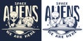 Space aliens vintage sticker monochrome