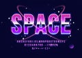 Space Alphabet Retro Futurism Sci-Fi Font with Planets and Stars Vector