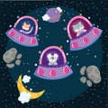 space animals in spaceships moon stars galaxy adventure explore cartoon