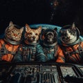 In space, animals wear space suits while floating against the backdrop of planet Earth, with image elements courtesy of NASA Royalty Free Stock Photo