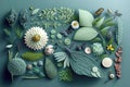 Space arrangement fauna and flora objects flowers insects 3D effect still life, decoration. Royalty Free Stock Photo