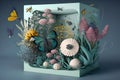 Space arrangement fauna and flora objects flowers insects 3D effect still life, decoration. Royalty Free Stock Photo