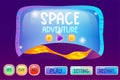 Space assets for ui game interface with screen, buttons and planet with lava. Buttons and screen for application Royalty Free Stock Photo