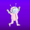 Space astronaut alien martian character is flying in space. Cartoon game character in spacesuit and helmet. Monster with