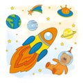 SPACE Astronaut Children Cartoon Vector Illustration Set