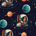 Space astronaut colorful seamless pattern