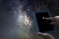Space Astronomy Exploration Concept. Jupiter planet tablet. Royalty Free Stock Photo