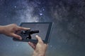 Space Astronomy Exploration Concept. Night Sky tablet Telescope