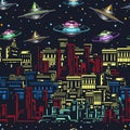 Space attack pattern seamless colorful