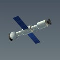 Space automatic satellite. Realistic 3D international orbital station drifting in cosmos. Connected modules and solar panels.