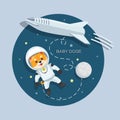 Space. Baby Doge astronaut. Meme tokens. Shiba inu in space. Cute dog in space suit. Travel to space