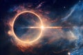 Space background with circle and glowing corona effect, neural network generated art Royalty Free Stock Photo