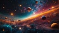 Space background with curved space and time. The universe, galaxies, planets and stars Royalty Free Stock Photo