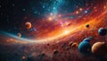 Space background with curved space and time. The universe, galaxies, planets and stars Royalty Free Stock Photo