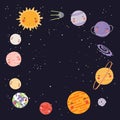 Space background with cute Solar system planets