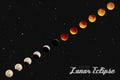 Vector illustration with different phases of lunar eclipse Royalty Free Stock Photo