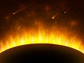 Space background with gold light. Sun planet. Solar eclipse. Bright realistic sun with rays, glow and sparks. Sunshine Royalty Free Stock Photo