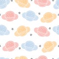 Space background for kids planet seamless pattern design in cartoon style Used for prints, wallpaper, decorations, textiles,