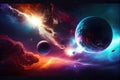 Space background with nebula and fictional planets. Royalty Free Stock Photo