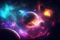 Space background with nebula and fictional planets. Generative AI Royalty Free Stock Photo