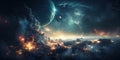 Space background with nebula and fictional planets Royalty Free Stock Photo