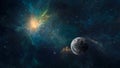 Space background. Planet in colorful nebula with star field. Elements furnished by NASA. 3D rendering Royalty Free Stock Photo