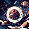 Space background with planets, stars and asteroids. Vector illustration in flat style AI generated Royalty Free Stock Photo