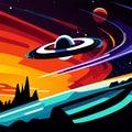 Space background with planets and stars. Vector illustration in cartoon style. AI Generated Royalty Free Stock Photo