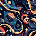 Space background with planets and stars. Vector illustration in flat style. AI Generated Royalty Free Stock Photo