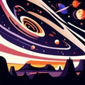Space background with planets and stars. Vector illustration in flat style. AI generated Royalty Free Stock Photo