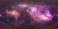 Space background with purple nebula and stars. Panorama, environment 360 HDRI map. Equirectangular projection, spherical panorama.