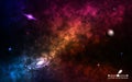 Space background realistic. Cosmos with stardust and shining stars. Spiral galaxy with planet, milky way and colorful Royalty Free Stock Photo