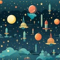 a space background with rockets planets and stars