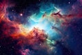 Space background with shining stars, stardust and nebula. Beautiful colorful space background. Generative AI Royalty Free Stock Photo