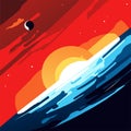 Space background with sun and planets. Vector illustration in flat style. generative AI Royalty Free Stock Photo