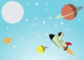 Space background bright color with astronaut and rocket travel to the moon