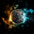 Space background with volcanic planet Royalty Free Stock Photo