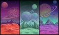 Space backgrounds collection. Fantasy alien planet landscapes set.