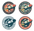 Space badge with flying rocket Royalty Free Stock Photo