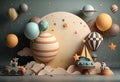 Space balloones planets and space ships as birthday baby photography backdrop