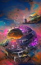 Space base on the asteroid, futuristic scenery, digital painting, concept sketch