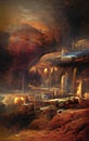 Space base on the asteroid, futuristic scenery, digital painting, concept sketch