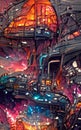 Space base, futuristic scenery, digital painting, concept sketch