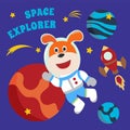 Space bear or astronaut in a space suit with cartoon style. Can be used for t-shirt print, kids wear fashion design, invitation Royalty Free Stock Photo